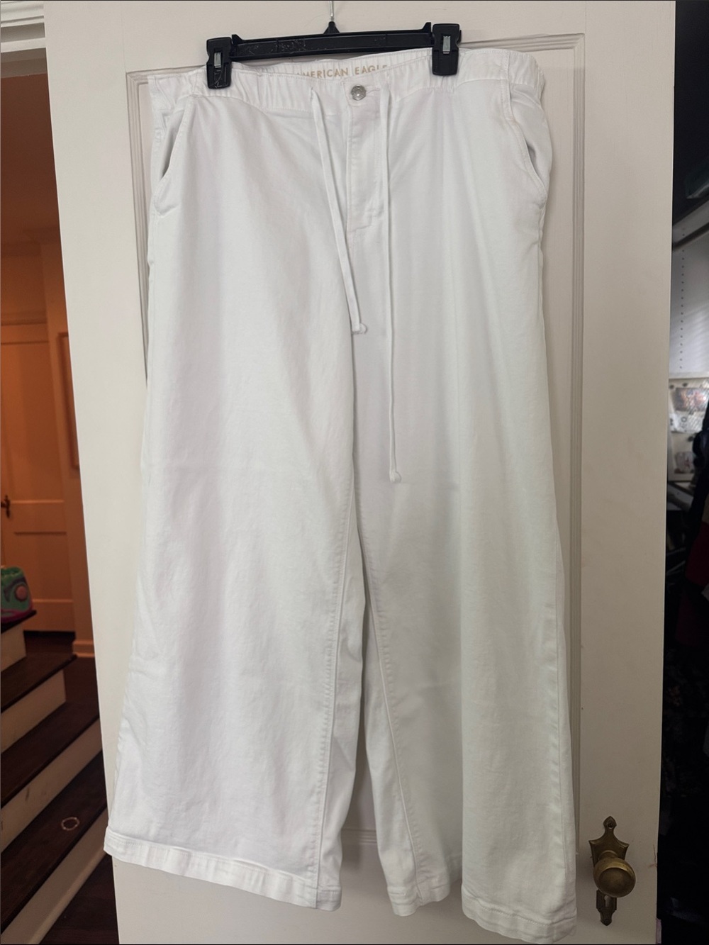 American Eagle Outfitters White Wide-Leg Cotton Drawstring Pants